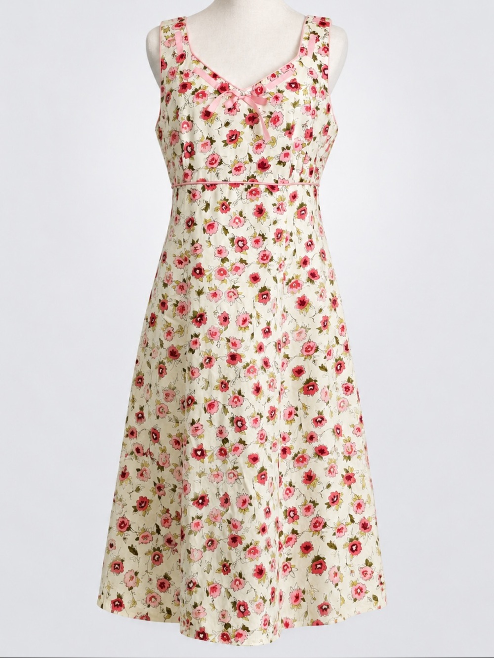 Sag Harbor Floral Cotton Blend Empire Waist Midi Dress | Size 10 | Cottage Garde